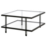 homeroots living room 32" Black Glass Square Coffee Table With Shelf  homeroots living room 32" Black Glass Square Coffee Table With Shelf