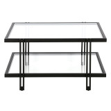 homeroots living room 32" Black Glass Square Coffee Table With Shelf  homeroots living room 32" Black Glass Square Coffee Table With Shelf