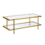 homeroots living room 45" Gold Glass Rectangular Coffee Table With Shelf - CP-HMEROOTS-521021 