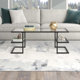 homeroots living room 47" Black Glass Rectangular Coffee Table With Two Shelves  homeroots living room 47" Black Glass Rectangular Coffee Table With Two Shelves