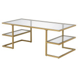 homeroots living room 47" Gold Glass Rectangular Coffee Table With Two Shelves  homeroots living room 47" Gold Glass Rectangular Coffee Table With Two Shelves