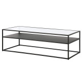 homeroots living room 54" Black Glass Rectangular Coffee Table With Shelf  homeroots living room 54" Black Glass Rectangular Coffee Table With Shelf