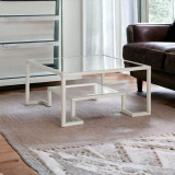 homeroots living room 32" Silver Glass Square Coffee Table With Shelf  homeroots living room 32" Silver Glass Square Coffee Table With Shelf