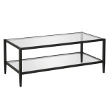 homeroots living room 45" Black Glass Rectangular Coffee Table With Shelf - CP-HMEROOTS-521037 
