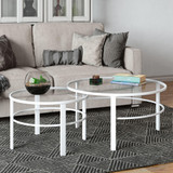 homeroots living room Set Of Two 36" White Glass Round Nested Coffee Tables  homeroots living room Set Of Two 36" White Glass Round Nested Coffee Tables