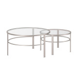 homeroots living room Set Of Two 36" Silver Glass Round Nested Coffee Tables  homeroots living room Set Of Two 36" Silver Glass Round Nested Coffee Tables