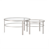 homeroots living room Set Of Two 36" Silver Glass Round Nested Coffee Tables  homeroots living room Set Of Two 36" Silver Glass Round Nested Coffee Tables