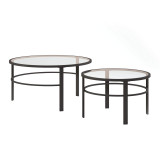homeroots living room Set Of Two 36" Black And Clear Glass Round Nested Coffee Tables  homeroots living room Set Of Two 36" Black And Clear Glass Round Nested Coffee Tables