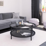 homeroots living room 36" Black Glass Round Coffee Table With Shelf - CP-HMEROOTS-521049  homeroots living room 36" Black Glass Round Coffee Table With Shelf - CP-HMEROOTS-521049