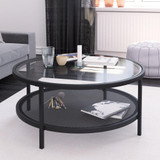 homeroots living room 36" Black Glass Round Coffee Table With Shelf - CP-HMEROOTS-521049  homeroots living room 36" Black Glass Round Coffee Table With Shelf - CP-HMEROOTS-521049