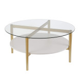 homeroots living room 36" Gold Glass Round Coffee Table With Shelf  homeroots living room 36" Gold Glass Round Coffee Table With Shelf