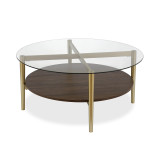homeroots living room 36" Gold Glass Round Coffee Table With Shelf - CP-HMEROOTS-521053  homeroots living room 36" Gold Glass Round Coffee Table With Shelf - CP-HMEROOTS-521053