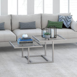 homeroots living room 43" Silver Glass Square Coffee Table With Two Shelves  homeroots living room 43" Silver Glass Square Coffee Table With Two Shelves