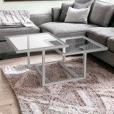 homeroots living room 43" Silver Glass Square Coffee Table With Two Shelves  homeroots living room 43" Silver Glass Square Coffee Table With Two Shelves