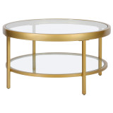 homeroots living room 32" Gold Glass Round Coffee Table With Shelf  homeroots living room 32" Gold Glass Round Coffee Table With Shelf