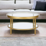 homeroots living room 32" Gold Glass Round Coffee Table With Shelf  homeroots living room 32" Gold Glass Round Coffee Table With Shelf