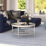 homeroots living room 32" Silver Glass Round Coffee Table With Shelf  homeroots living room 32" Silver Glass Round Coffee Table With Shelf