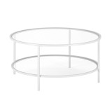 homeroots living room 36" White Glass Round Coffee Table With Shelf  homeroots living room 36" White Glass Round Coffee Table With Shelf