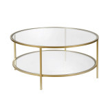 homeroots living room 36" Gold Glass Round Coffee Table With Shelf - CP-HMEROOTS-521064  homeroots living room 36" Gold Glass Round Coffee Table With Shelf - CP-HMEROOTS-521064