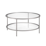 homeroots living room 36" Silver Glass Round Coffee Table With Shelf  homeroots living room 36" Silver Glass Round Coffee Table With Shelf