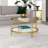 homeroots living room 32" Gold Glass Round Coffee Table With Shelf - CP-HMEROOTS-521070  homeroots living room 32" Gold Glass Round Coffee Table With Shelf - CP-HMEROOTS-521070