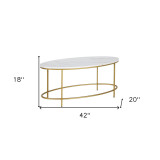 homeroots living room 42" Gold And White Faux Marble Oval Coffee Table  homeroots living room 42" Gold And White Faux Marble Oval Coffee Table