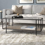 homeroots living room 45" Black And Gray Glass Rectangular Coffee Table With Shelf 