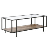 homeroots living room 45" Black And Gray Glass Rectangular Coffee Table With Shelf 