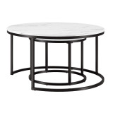 homeroots living room Set Of Two 35" Black And White Faux Marble Round Nested Coffee Tables  homeroots living room Set Of Two 35" Black And White Faux Marble Round Nested Coffee Tables