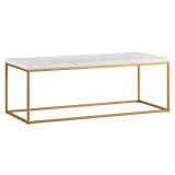 homeroots living room 48" Gold And White Faux Marble Rectangular Coffee Table 