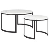 homeroots living room Set Of Two 36" Black And White Faux Marble Round Nested Coffee Tables 