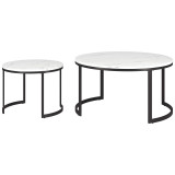 homeroots living room Set Of Two 36" Black And White Faux Marble Round Nested Coffee Tables 
