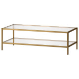homeroots living room 54" Gold And Clear Glass Rectangular Coffee Table With Shelf  homeroots living room 54" Gold And Clear Glass Rectangular Coffee Table With Shelf