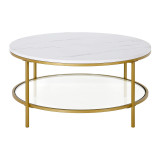 homeroots living room 36" Gold Faux Marble Round Coffee Table With Shelf  homeroots living room 36" Gold Faux Marble Round Coffee Table With Shelf