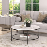 homeroots living room 36" Black Faux Marble Round Coffee Table With Shelf  homeroots living room 36" Black Faux Marble Round Coffee Table With Shelf
