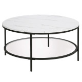 homeroots living room 36" Black Faux Marble Round Coffee Table With Shelf  homeroots living room 36" Black Faux Marble Round Coffee Table With Shelf
