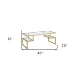 homeroots living room 45" Gold Glass Rectangular Coffee Table With Two Shelves  homeroots living room 45" Gold Glass Rectangular Coffee Table With Two Shelves