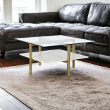homeroots living room 32" Gold And White Glass Square Coffee Table With Shelf  homeroots living room 32" Gold And White Glass Square Coffee Table With Shelf