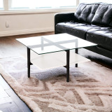 homeroots living room 32" Black And White Glass Square Coffee Table With Shelf  homeroots living room 32" Black And White Glass Square Coffee Table With Shelf
