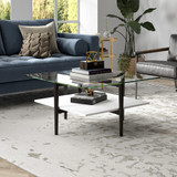 homeroots living room 32" Black And White Glass Square Coffee Table With Shelf  homeroots living room 32" Black And White Glass Square Coffee Table With Shelf