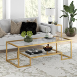 homeroots living room 54" Gold Glass Rectangular Coffee Table With Shelf - CP-HMEROOTS-521997  homeroots living room 54" Gold Glass Rectangular Coffee Table With Shelf - CP-HMEROOTS-521997