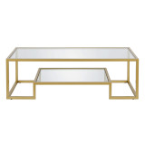 homeroots living room 54" Gold Glass Rectangular Coffee Table With Shelf - CP-HMEROOTS-521997  homeroots living room 54" Gold Glass Rectangular Coffee Table With Shelf - CP-HMEROOTS-521997