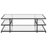homeroots living room 54" Black Glass Rectangular Coffee Table With Three Shelves  homeroots living room 54" Black Glass Rectangular Coffee Table With Three Shelves