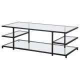 homeroots living room 54" Black Glass Rectangular Coffee Table With Three Shelves  homeroots living room 54" Black Glass Rectangular Coffee Table With Three Shelves