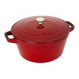 Staub 4-Piece Cast Iron Set w/ Universal Lid - Cherry | Grill Pan 
