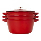  Staub 4-Piece Cast Iron Set w/ Universal Lid - Cherry | Grill Pan 