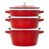  Staub 4-Piece Cast Iron Set w/ Universal Lid - Cherry | Grill Pan 