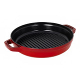  Staub 4-Piece Cast Iron Set w/ Universal Lid - Cherry | Grill Pan 