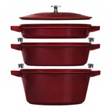  Staub 4-Piece Cast Iron Set w/ Universal Lid - Grenadine Grill Pan 