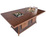 Brown Wicker Outdoor Gas Fire Pit Table with Ice Bucket